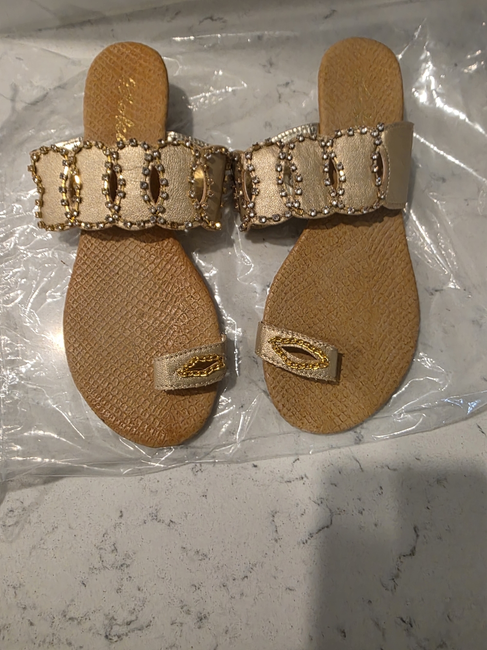 Gold Beaded Slide Sandals for Women